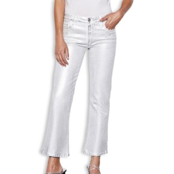 Frame Jeans High Rise Straight Leg Cut Quality Denim Fabric White/Silver 25 NWT - Picture 1 of 10